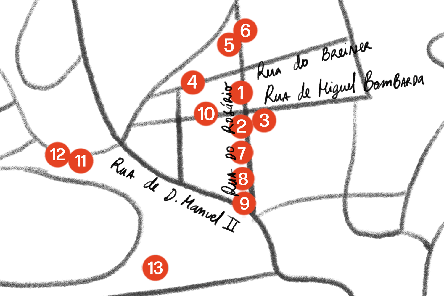 Map of Porto with the independent businesses Barbot Bernardo has worked with