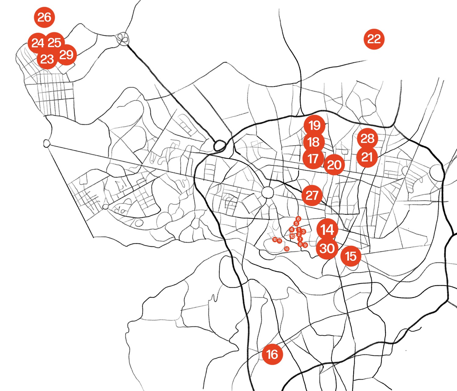 Map of the Bombarda district in Porto, with the independent businesses Barbot Bernardo has worked with