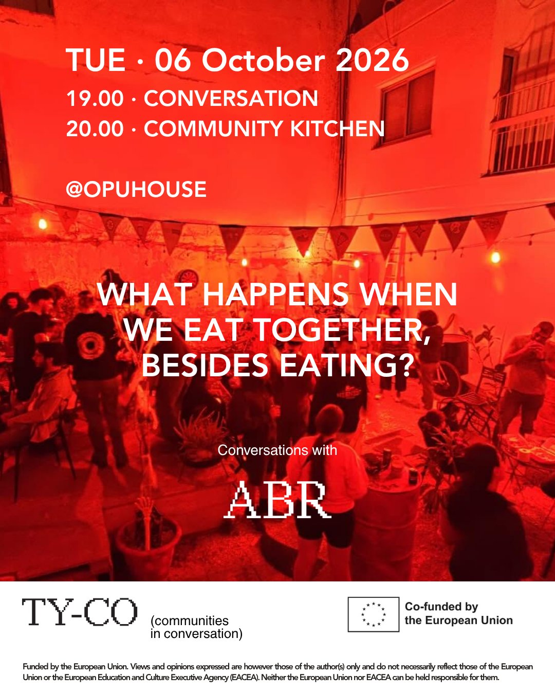 Invitation: Tuesday 6 October 2026, 19:00 conversation, 20:00 community kitchen at OPU House