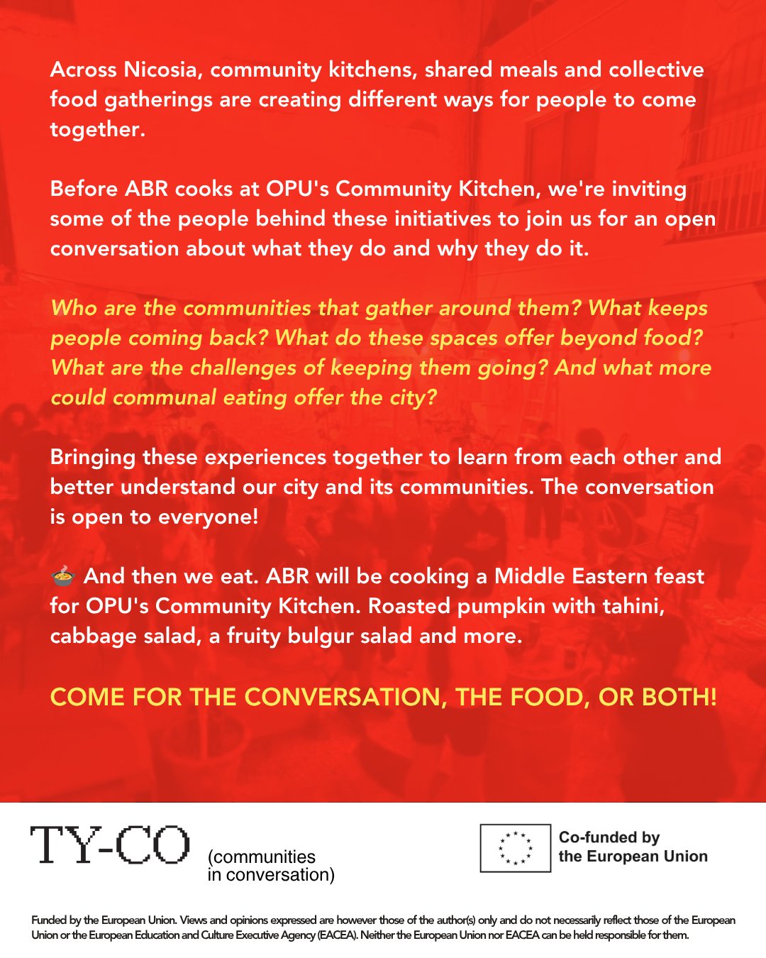 Invitation, page two: about the conversation and ABR's Middle Eastern menu