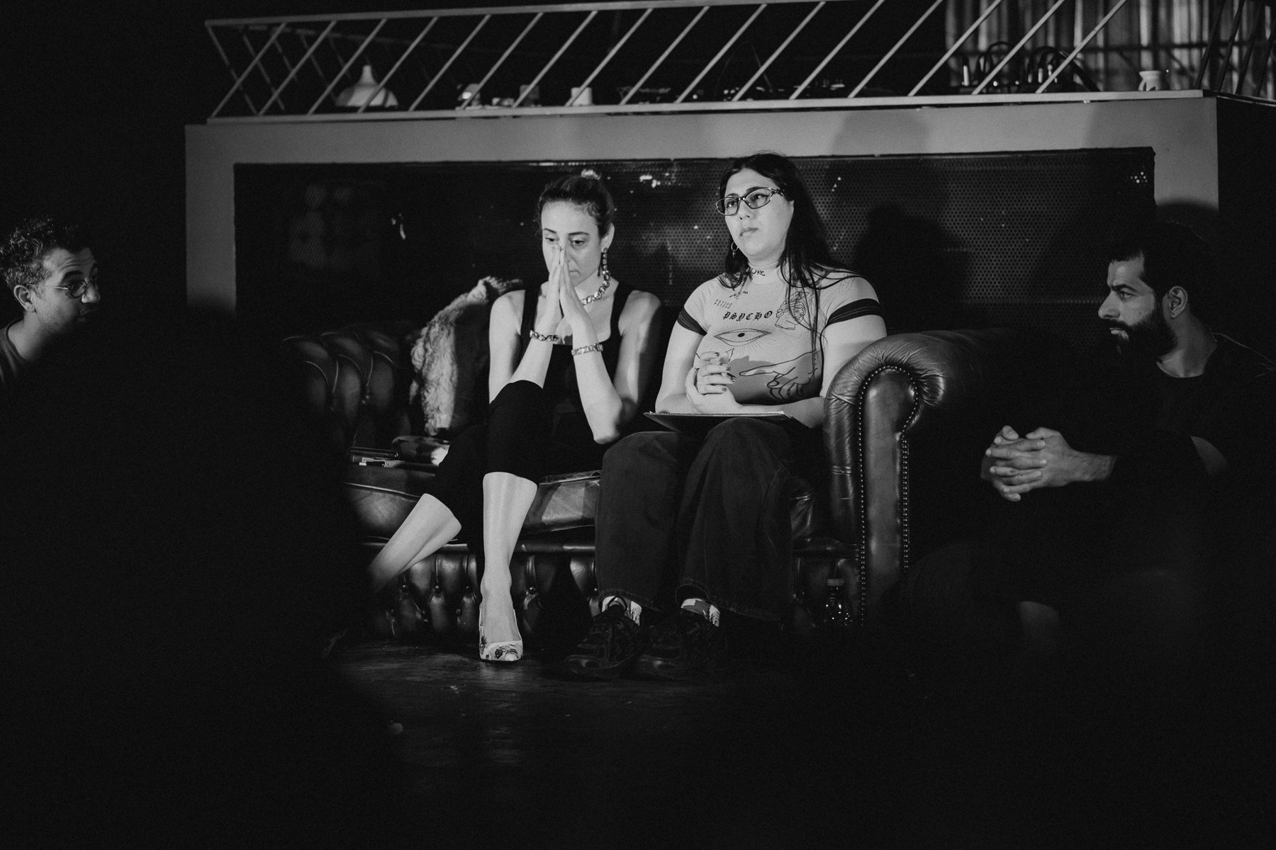 On the sofa at S//IP, black and white